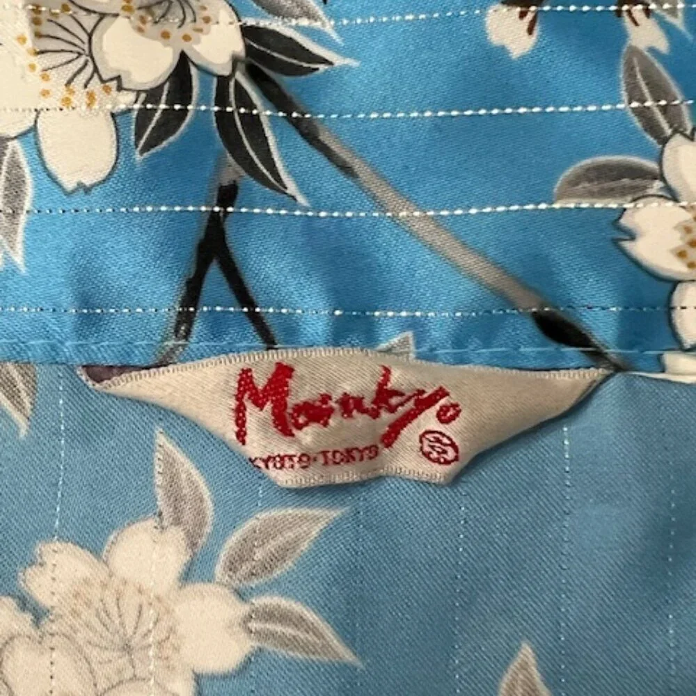 Marukyo Kyoto Tokyo Short Kimono Robe Blue Floral Butterfly Japanese Women's